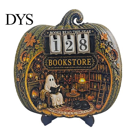 Wooden Reading Tracker Halloween Book Read This Year Counter, Ghost Bookstore Counter with Number, Table Sign Decoration, Gift for Bookworms