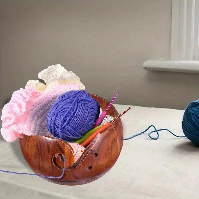 Wooden Yarn Bowl Crochet Organizer Storage Holder Non Slip Eco-friendly New Handmade DIY for Knitting Crochet Skeins.