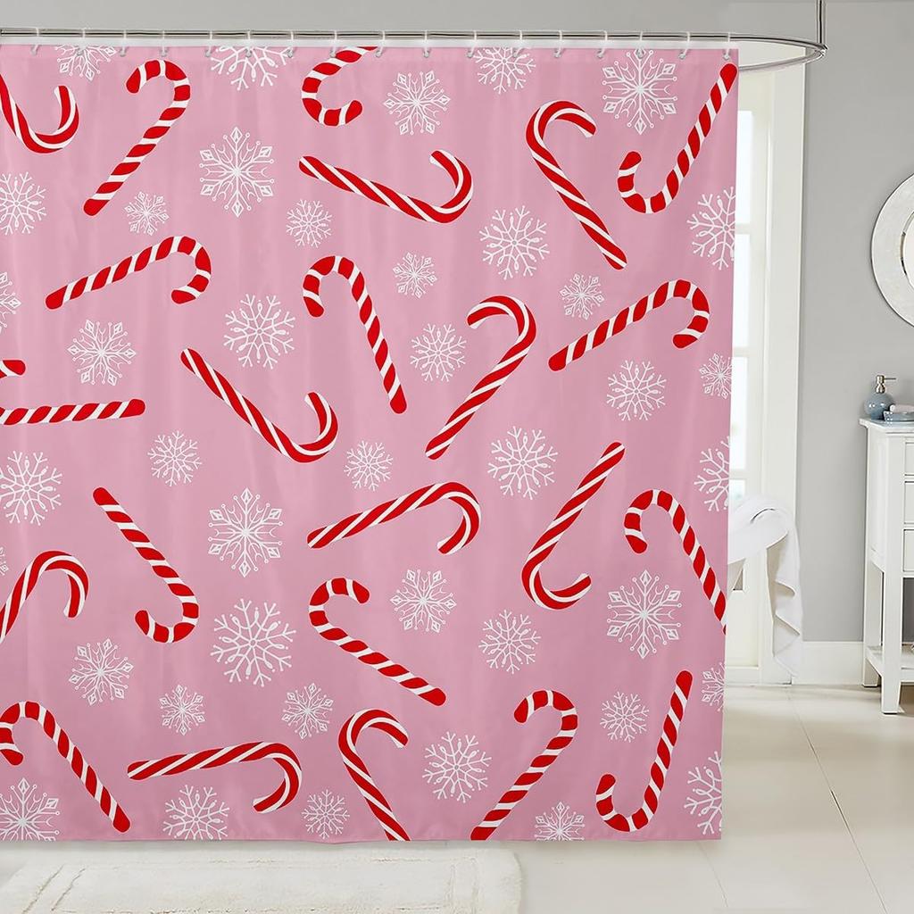 Pink Christmas Shower Curtain,Christmas Nutcracker Bathroom Shower Curtain Sets,Dreamy Castle Princess Fabric Shower Curtain