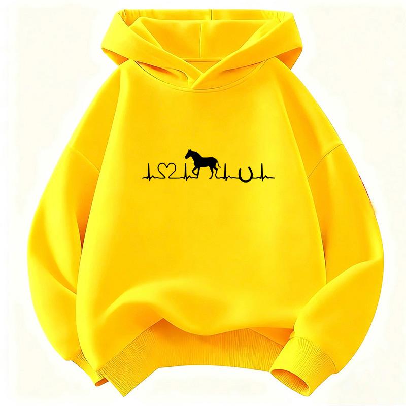 Sweat à capuche Design Cœur d'Amour Cheval pour Enfants Chat Sweat à Capuche Enfant pour Garçons Filles Automne Animal de Dessin Animé Sweats à Capuche Décontractés