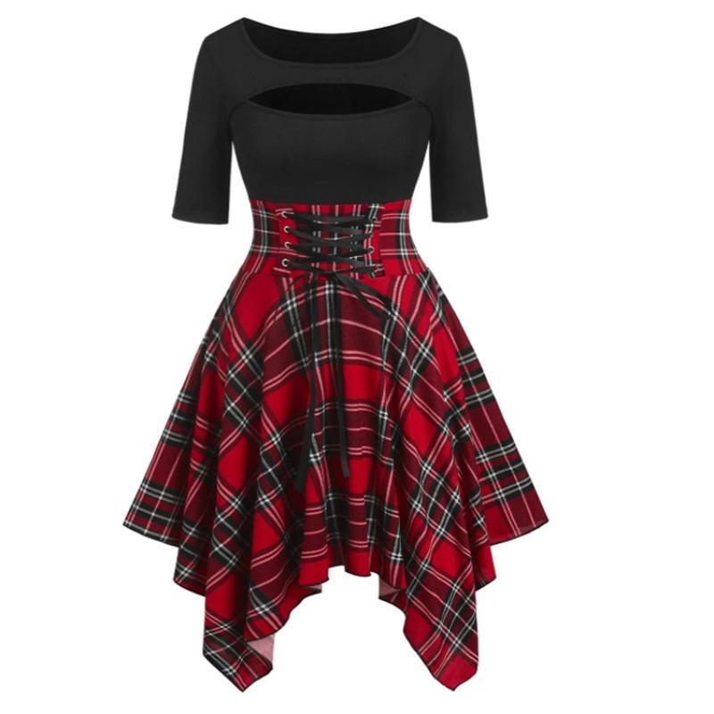 

Элегантные темпераментные осенние клетчатые платья с длинными рукавами в стиле кэжуал XXXL