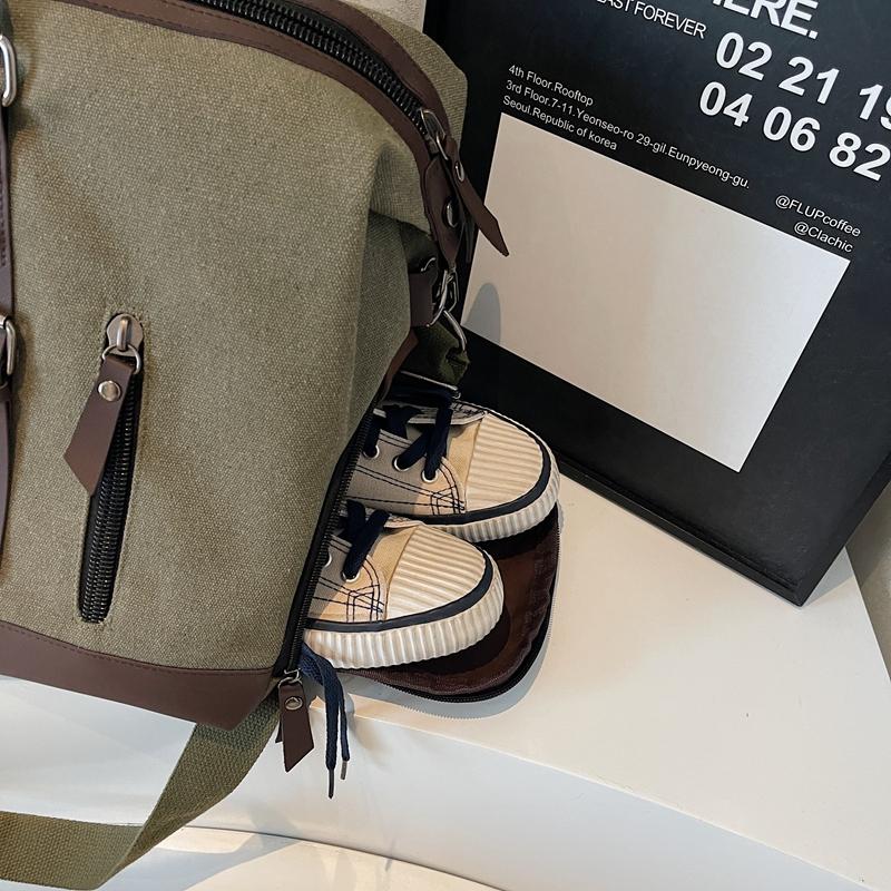 Retro Canvas Duffel Bag with Buckle Straps Large Capacity Travel Weekend Carry On Bag