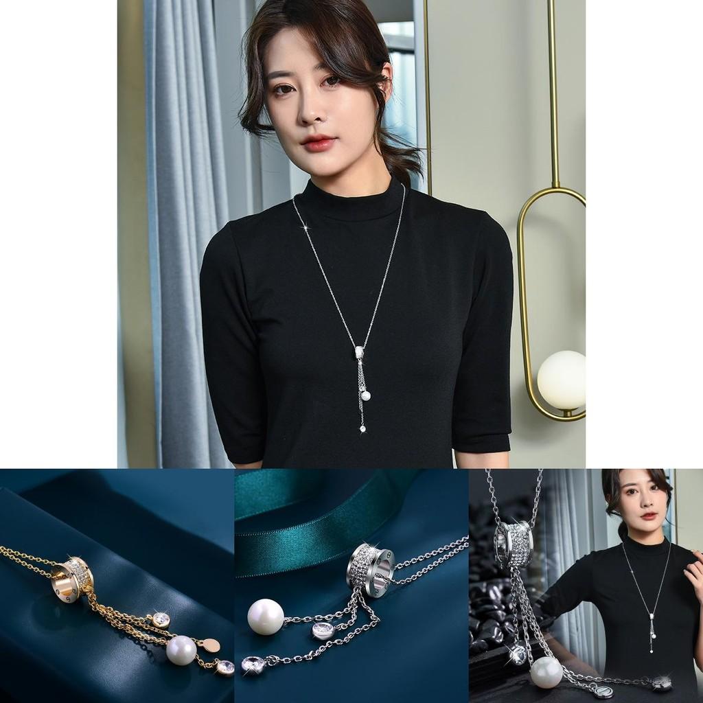 Stylish Long Pendant Sweater Chain For Women With Geometric Design And Crystal Accents