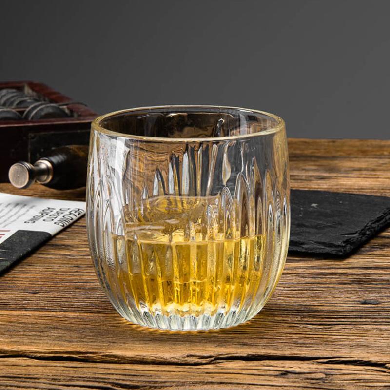 260ml 2pcs Set Transparent Beverage Iced Coffee Latte Cups Vintage Vertical Striped Coffee Cup Wine Glass Drinkware Tea Mug Cafe