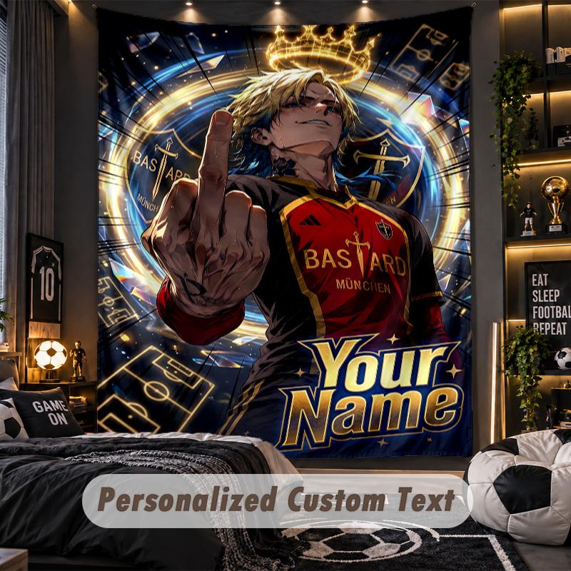 Personalized Wall Tapestry,Blue Lock Custom Printed Name, Fabric Wall Art For Indoor Room Backdrop