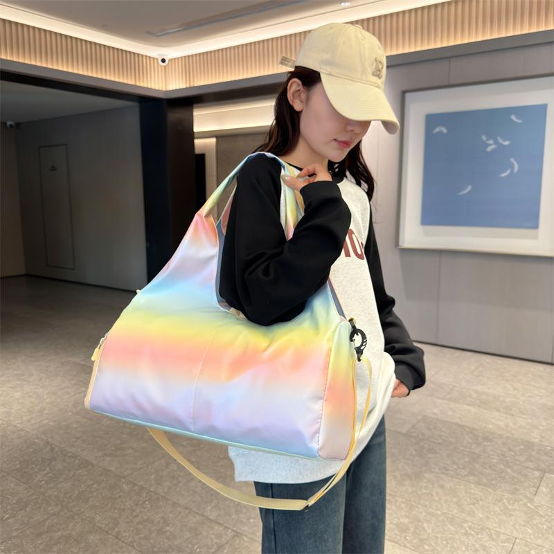 Gradient Color Nylon Gym Bag, Women's Elegant Shoulder & Crossbody Travel Bag, Stylish Pastel Sports & Fitness Duffel, Cute & Sweet Luggage Carry-On