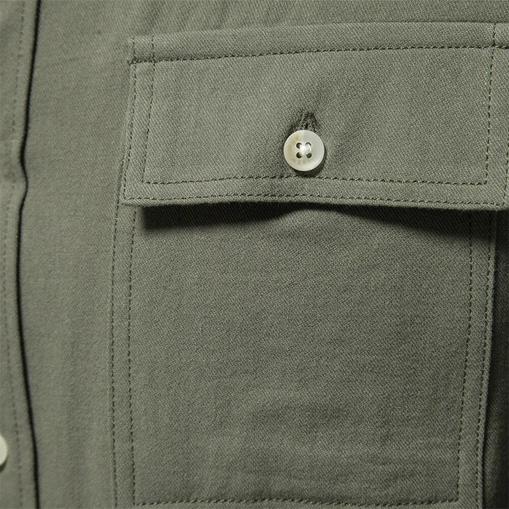 Cotton Casual Men's Shirts Solid Color Double Pockets Long Sleeve Shirts for MenSpring Designer Clothing Men