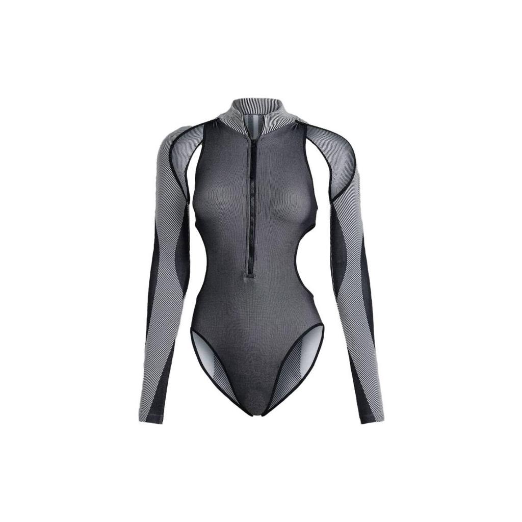 Adidas FW23 Hollow Design Sports Tight Fitness Bodysuit Women Bodysuit Black White IB1255