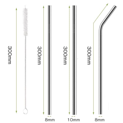 YBGGJO Stainless Steel Straws, 300mm Long, 3 Straws + 1 Cleaning Brush, Reusable Metal Replacement for Milkshakes, Beverages, and Juices
