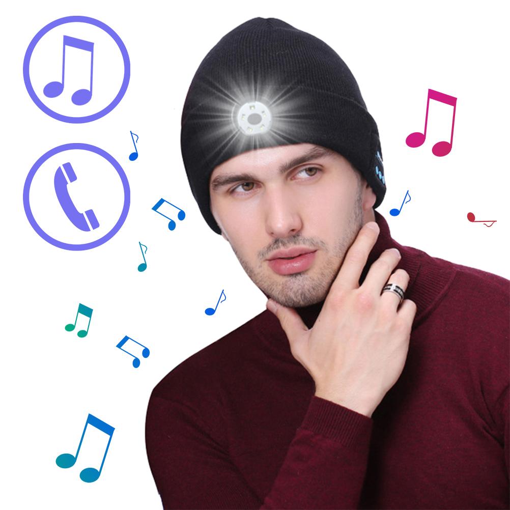 Bluetooth 5.0 LED Beanie Hat with LED Light Built In Stereo Speakers and Mic Warm Hat for Sports and Outdoors LED Beanie Hat