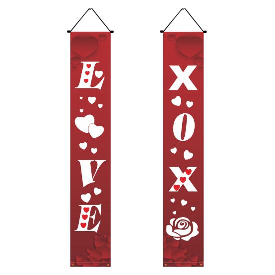 1 Pair Valentine's Day Couplet Eye-Catching Clear Pattern Door Hanging Banner for Home Holiday Decoration