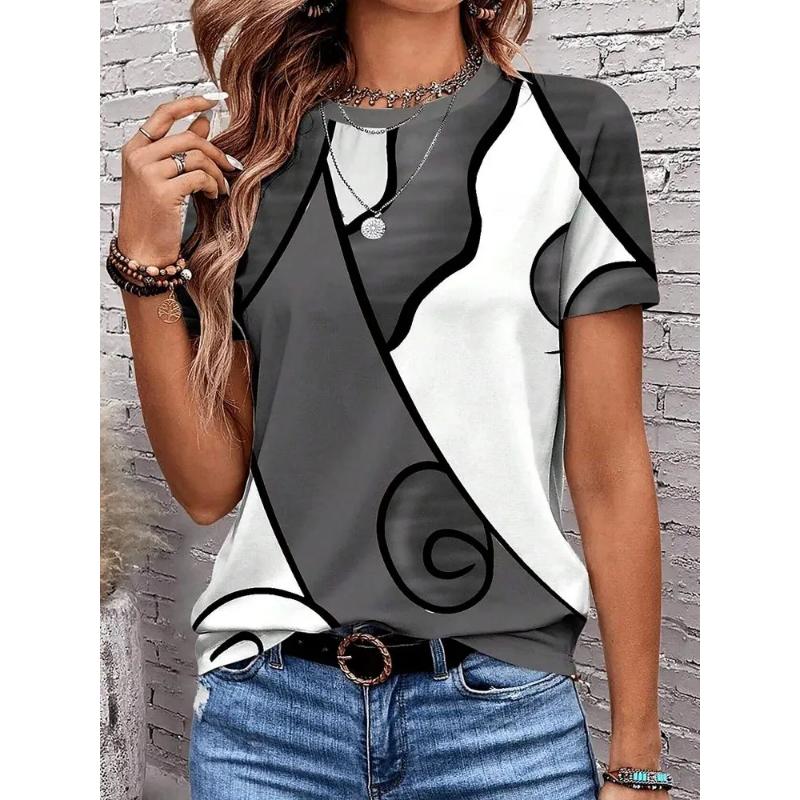Fashion Women's Clothing High-end Round Neck Cool 3D Print Simple T-Shirts