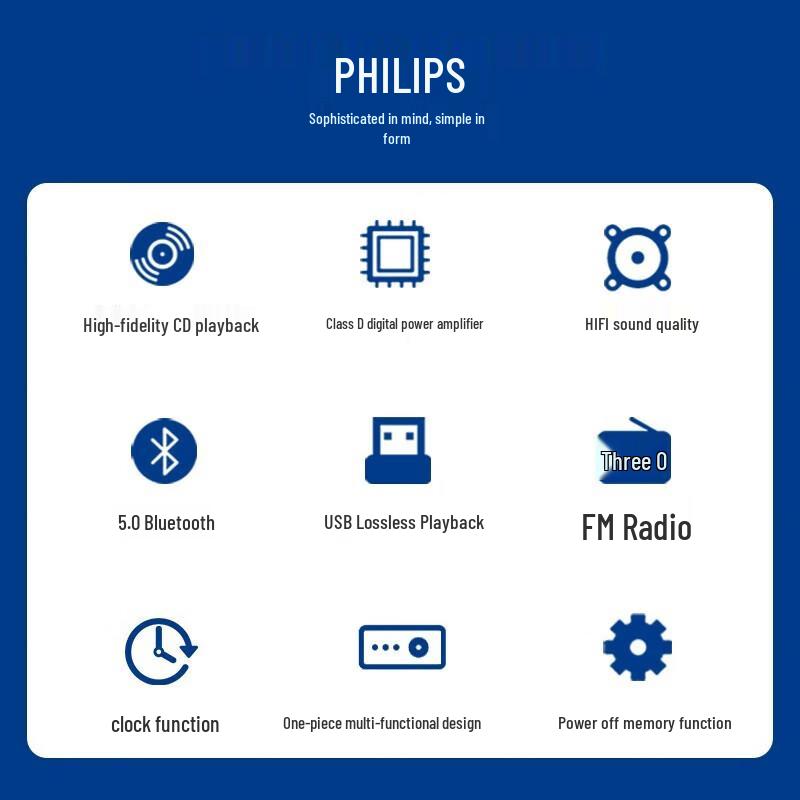 Philips TAM6208 Bluetooth CD Player HIFI Retro Radio Speaker System