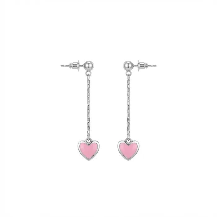 PINK HEART SILVER DROP EARRING