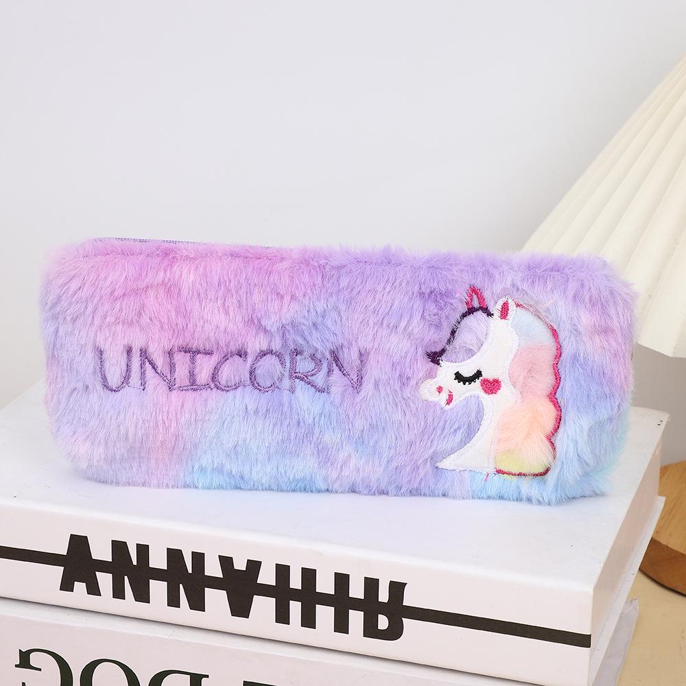 Unicorn Gradient Tie-dye Plush Pencil Case - Creative Stationery Storage for Kids