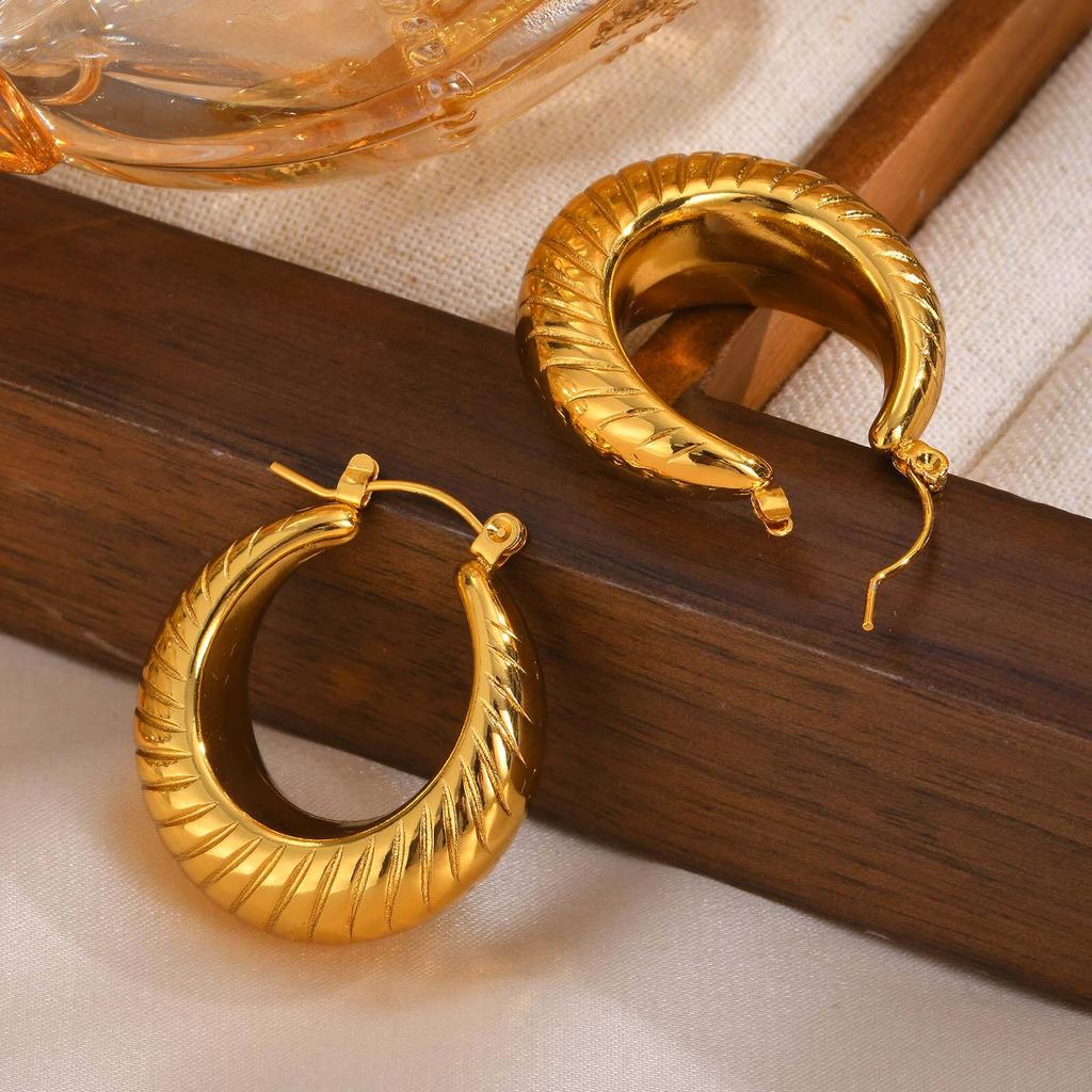 Chunky Huggies Hoop Earrings for Women, Gold Color Stainless Steel Tube Lightweigt Jewelry, Vatenstin's Gift