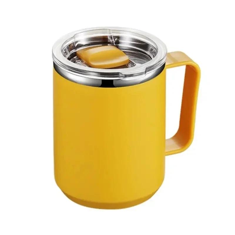 1PC 450ML Coffee Cup with Handle Lid Straw Insulated Cup Vacuum Stainless Steel Double Layer Large Capacity Portable Traveling