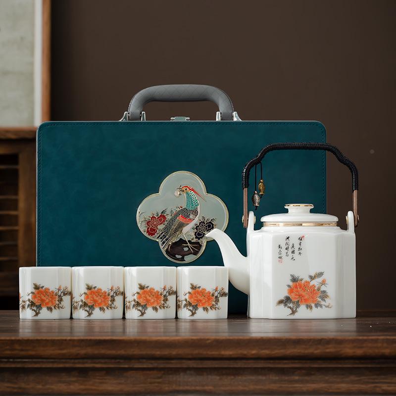 High-End Dragon Boat Festival Ceramic Tea Set with Large Kettle and Cups