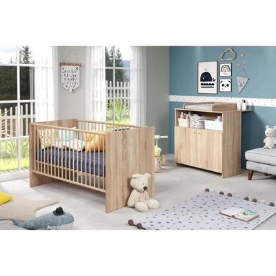 NIKO Duo Baby Room - 70x140 Cm Bed + 2-door Changing Table - Natural Oak Decor - TRENDTEAM