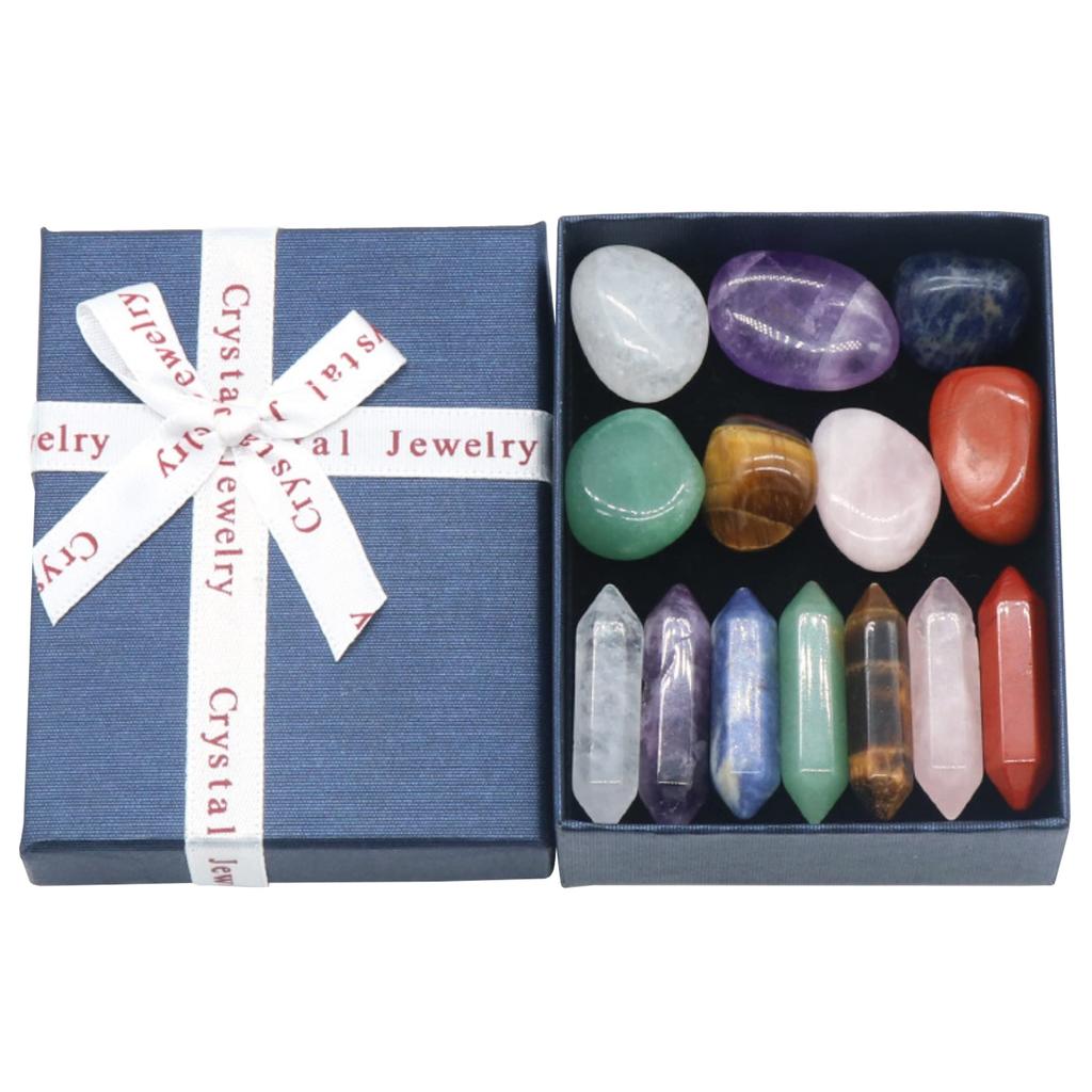 Felimoa Power Stone Crystal Purification Feng Shui Hexagonal Pillar 7 Types Set 14-Piece
