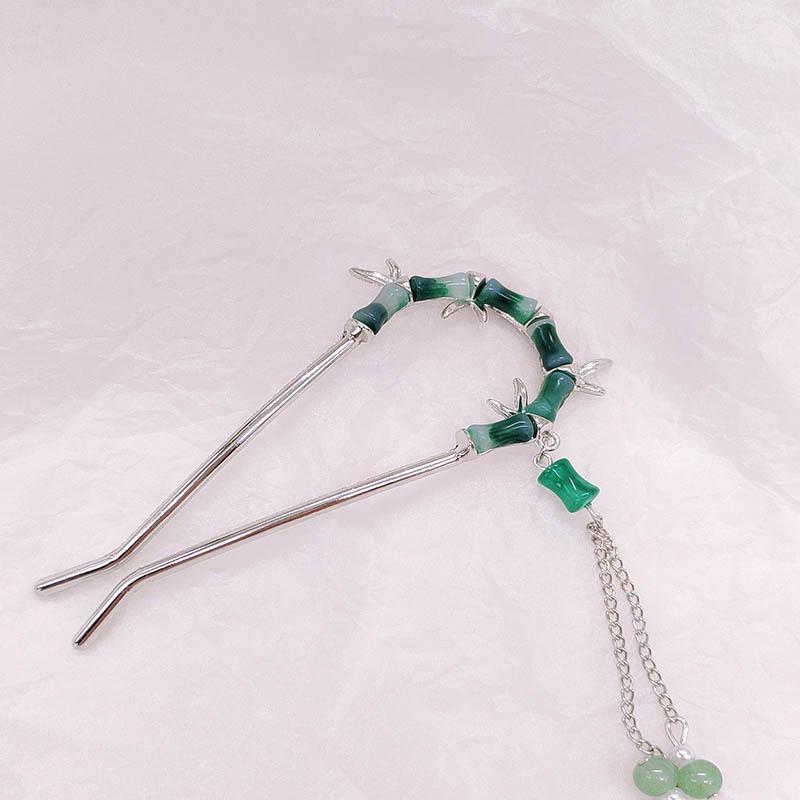 New Chinese Style Bamboo Knot Women's U-shaped Alloy Hairpins with Bun Heads Hair Accessories Fashionable High-end Shark Clips