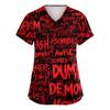 Women's V-Neck Short Sleeve Scrub Top with Pockets Halloween Print Uniform for Work