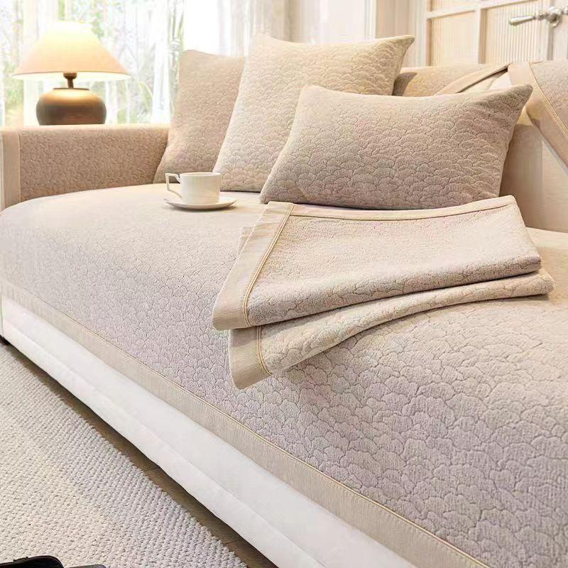 New Chenille Solid Color Jacquard Sofa Cushion for All Seasons Universal Non-slip Sofa Cover Cover Backrest Cream Style Sofe Mat