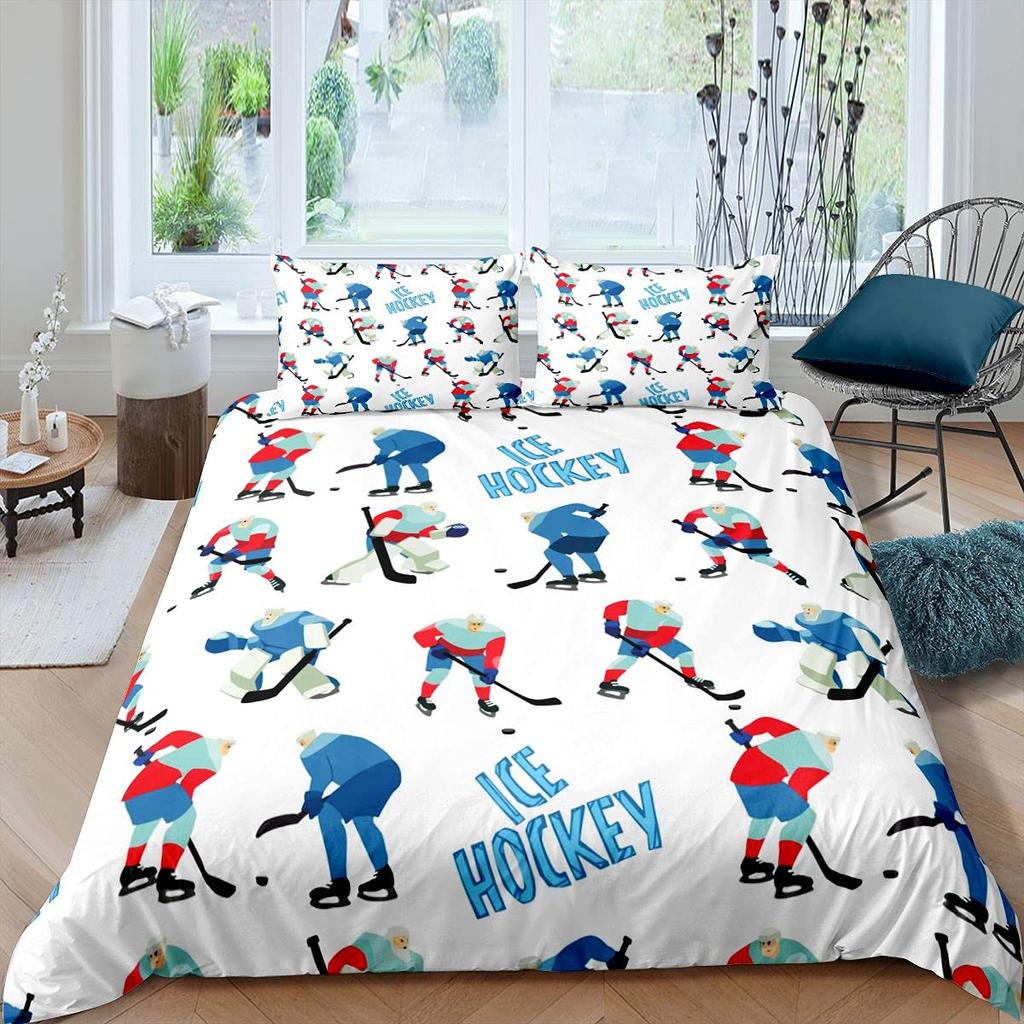 Comforter Ice Hockey Boys Puck King Size Sports Games Theme Bedding Set For Kids Youth Adult Men Winter Match