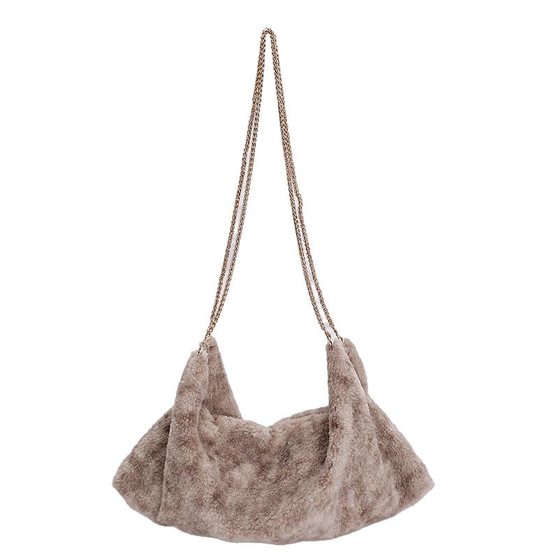 Plüsch-Ketten-Schultertasche im koreanischen Stil, mehrfarbig, großes Fassungsvermögen, Damen-Mode Nischendesign Handtasche.