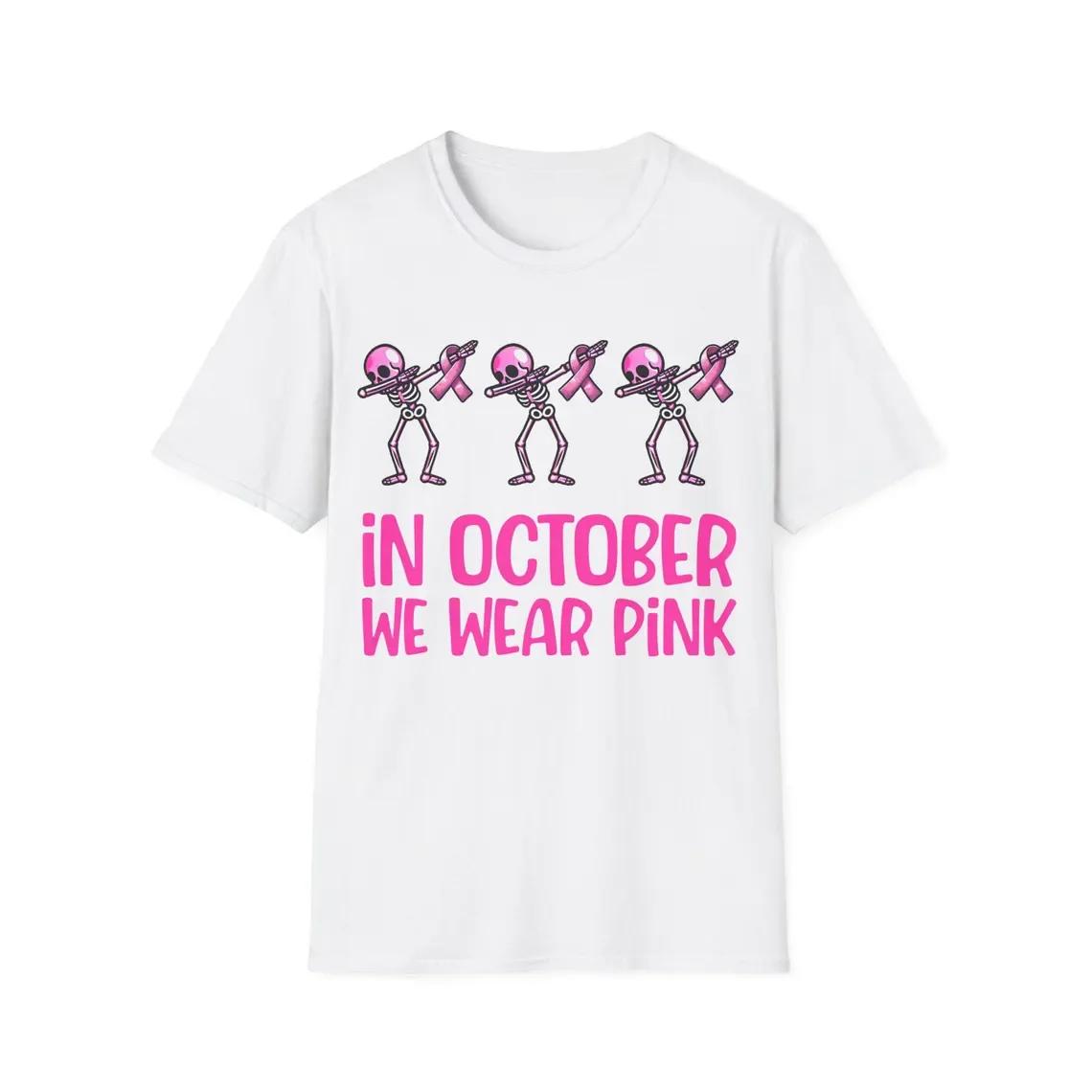 

Breast Cancer Awareness Halloween Skeleton Graphic T-shirt Short Sleeve Crew Neck Casual Top 4XL