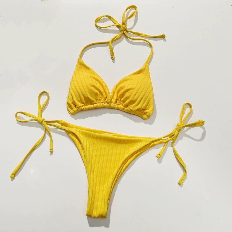 

Island Swimsuit Women 1111 Summer Sexy Pit Strips Bikini Small Breasts Gather Split Beach Vacation Swimsuit S жёлтый