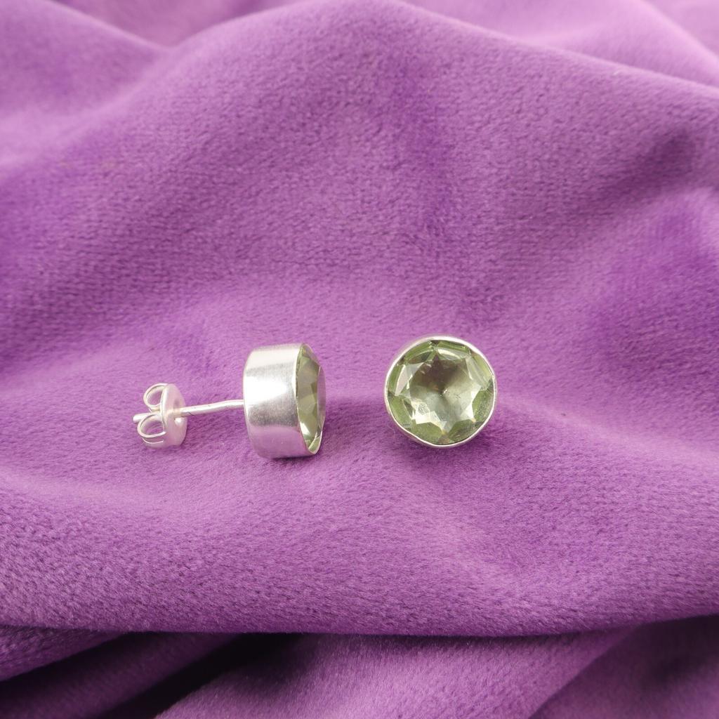 Natural Green Amethyst Daughter Gift Stud Post Earrings Jewelry Sterling Silver EE-150-13