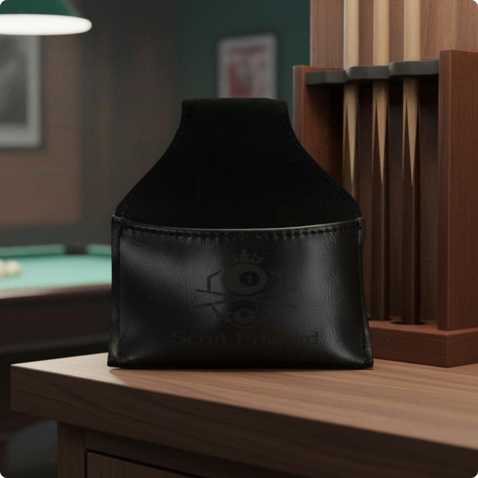 Pool Cue Chalk Holder Bag Faux Leather Billiards Accessory Black чёрный