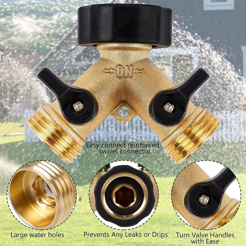 Garden Hose Splitter 2 Way Heavy Duty Y Connector Brass Garden Hose Adapter Hose Bib Splitter