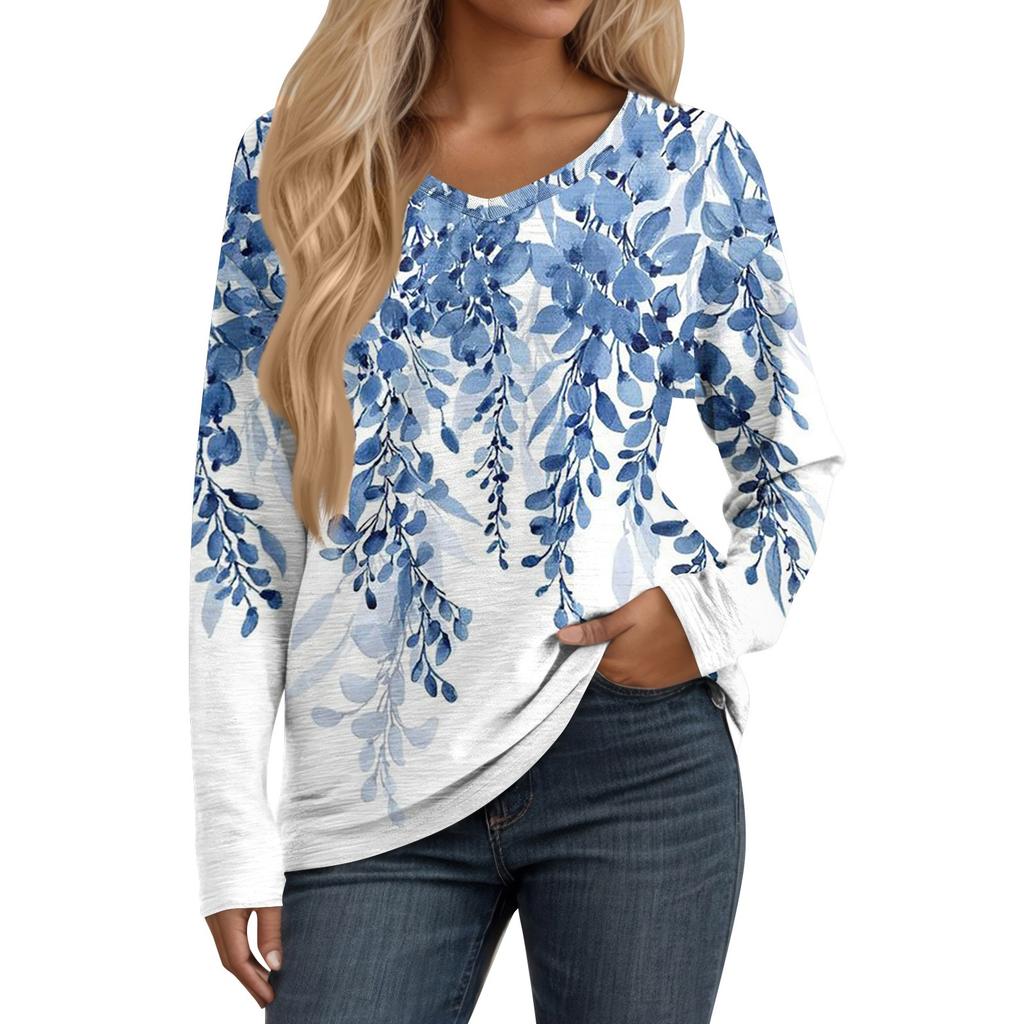 Womens Long Sleeve V Neck Shirts Basic Tee Casual Top Fall Trendy Tunic Outfits Fitted T Shirts