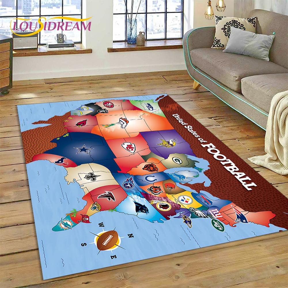 American Football N-NFL Zeichen Rugby Gamer Teppich für Wohnzimmer Schlafzimmer Dekoration, Bodenteppich rutschfeste Dekoration für Sofa Fußmatte