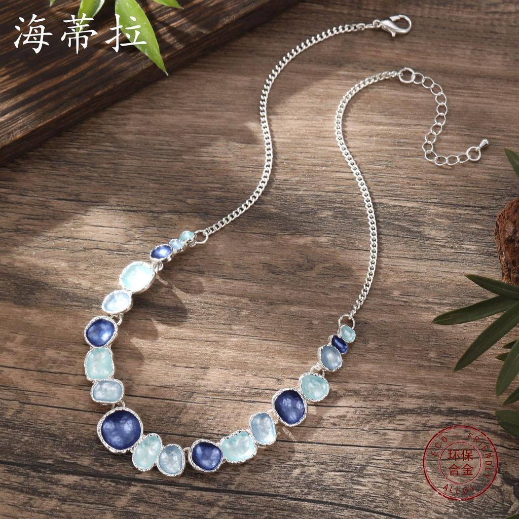 New Enamel Irregular Round Necklace, Women's Fashion Simple Geometric Round Petal Neck Chain