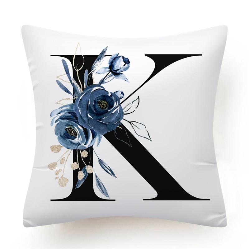 Floral Alphabet Cushion Cover 45x45 Blue Flowers Pillowcase Decorative Sofa Cushions Throw Pillows  Home Decor Pillow Cases