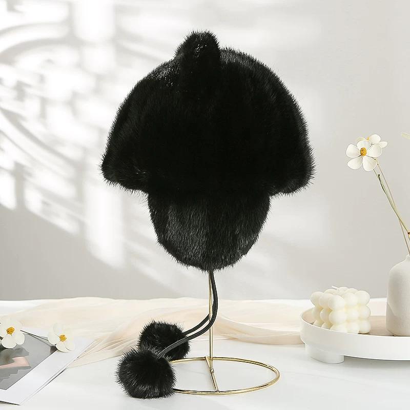 New Mink Leather Hat Women's Winter Warmth Children's Cute Cat Ears Ear Protection Real Mink Fur Hat