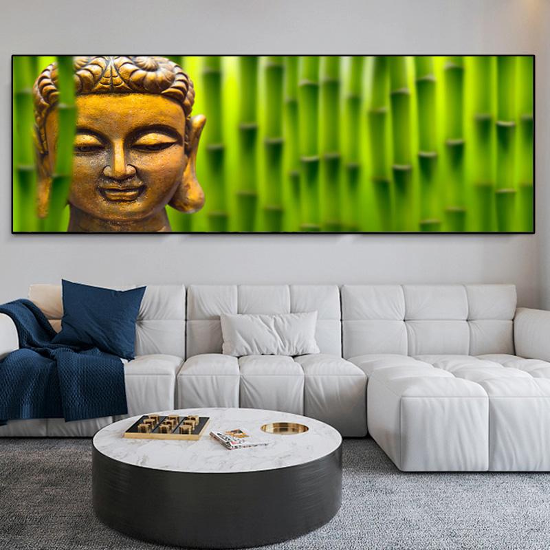 Buddha Statue Pictures Canvas Painting Figure Bamboo Water Lotus Posters and Prints Wall Art for Living Room Home Decor No Frame