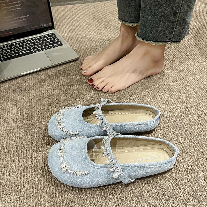 Women Shoes 2025 Summer Fashion Rhinestone Half Drag Shoes Outdoor Vintage Sandals Non Slip Soft Sole Dress Style Mary Jane Shoe