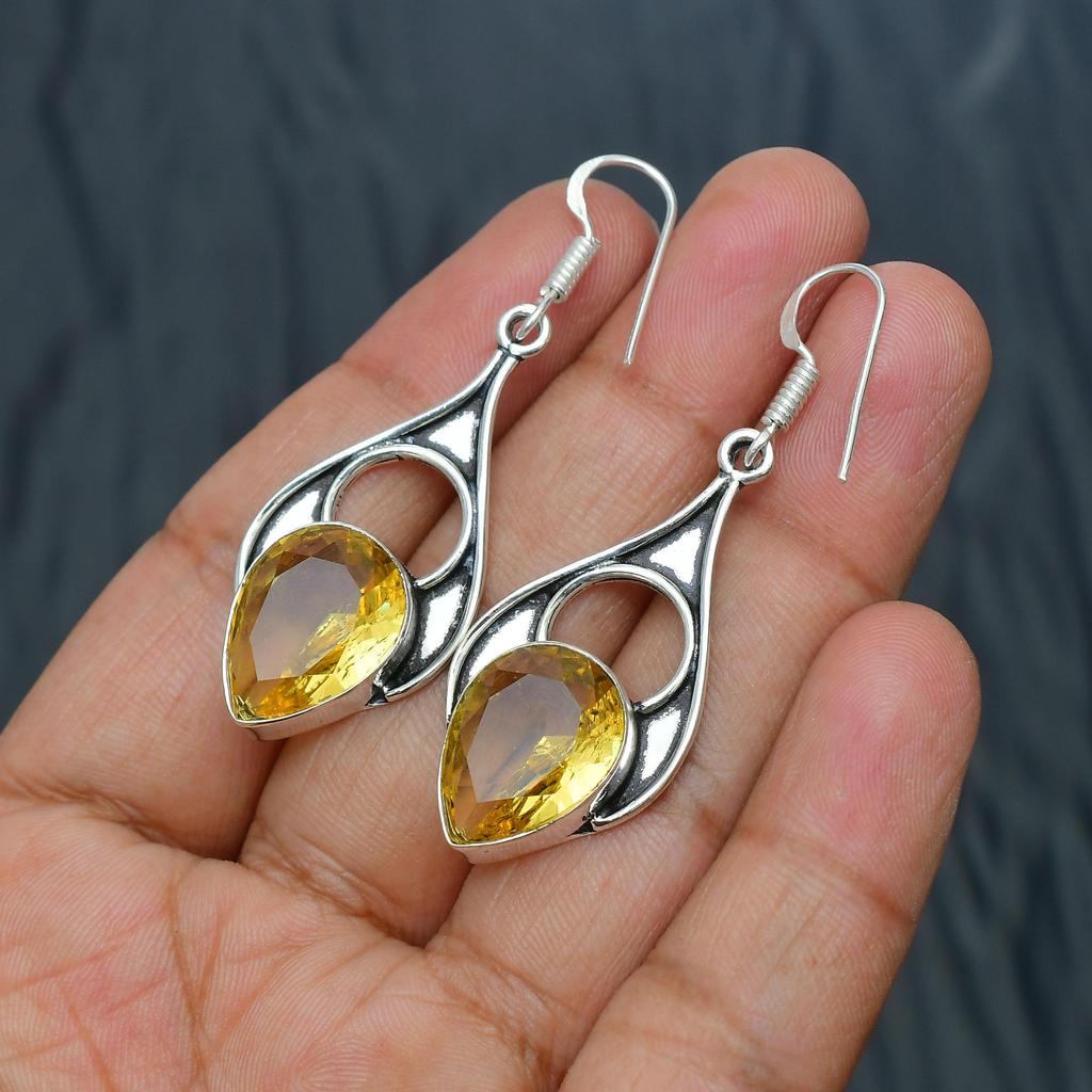 Citrine Gemstone Handmade 925 Sterling Silver Jewelry Earring
