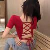 Women’s Trendy Summer Short-Sleeve Tie-Up Backless Crop Top