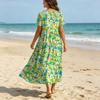 Women Casual Loose Bohemian Floral Dress Krótki rękaw Długa Maxi Summer Beach Swing Dress