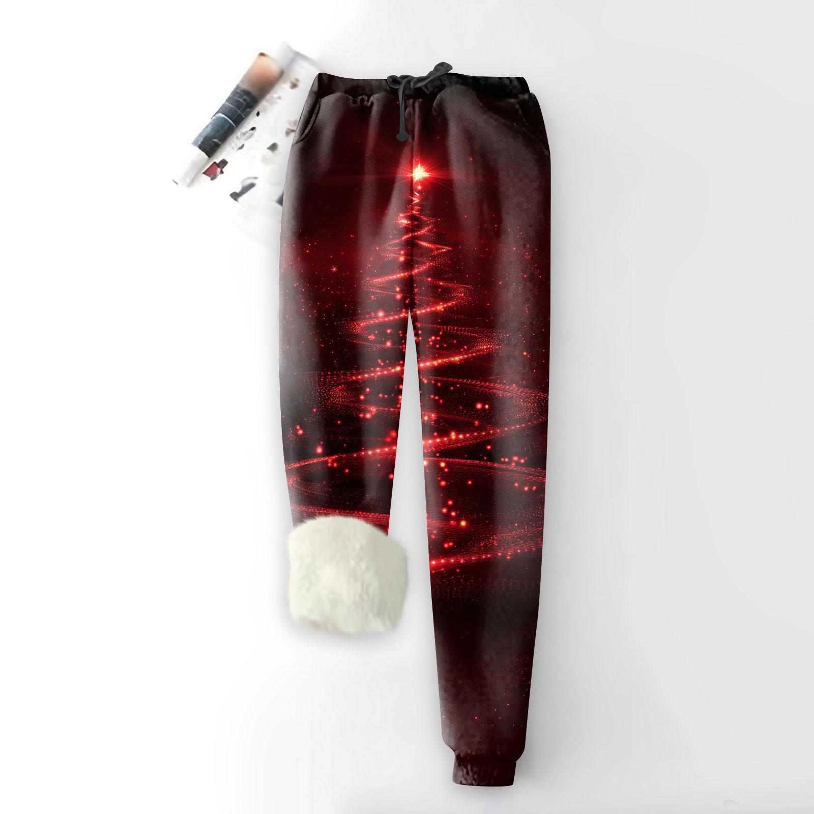 

Женские модные рождественские спортивные свободные утолщенные теплые флисовые брюки с принтом M винный