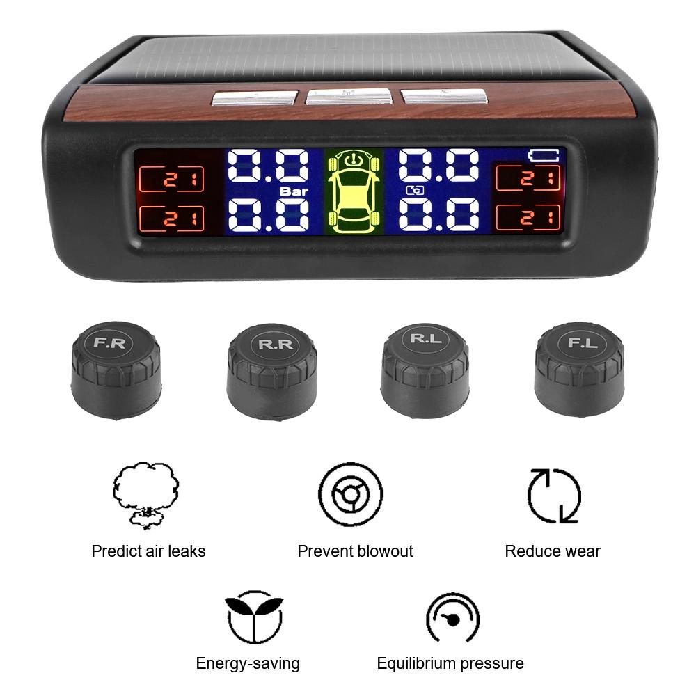 Car Tire Pressure Monitoring System Tyre Pressure Alarm T12 0-3.5Bar Solar USB TPMS With 4 External Sensors