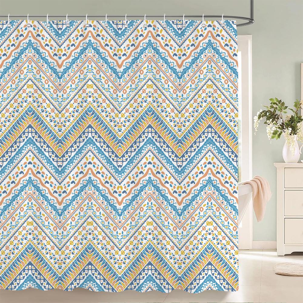 Geometric Pattern Fabric Waterproof Shower Curtain Bathroom Curtains Colorful Stripes Bathtub Decor Bath Screen with 12 Hooks