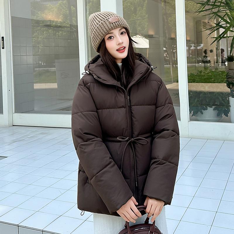 Women's Winter 2026 Hooded Puffy Waist-Cinched Plus Size Thickened Slimming Cotton Coat