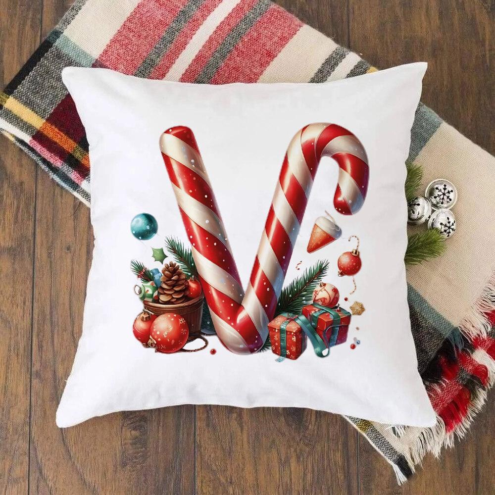 Christmas Kids Bedroom Cushion Cover Christmas 26 Letter with Santa Claus Couch Pillow Cover Xmas Party Decor  Presents for Famliy Kids
