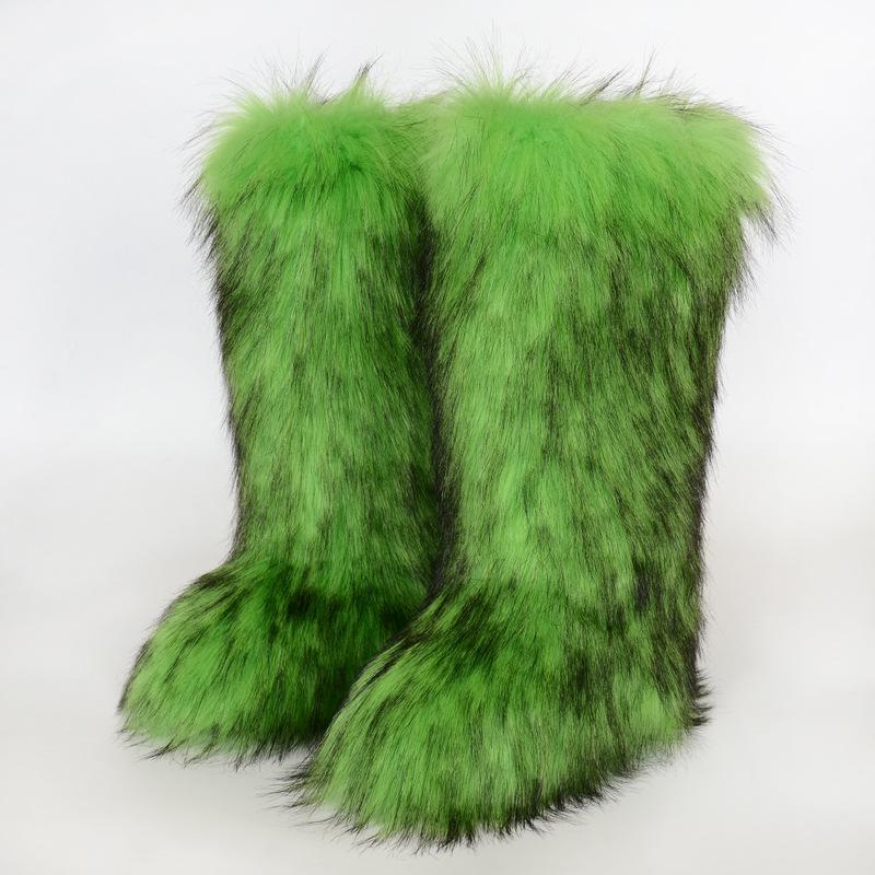 Ladies Winter Faux Fur Raccoon Hairy Boots Snow Boots Shoes